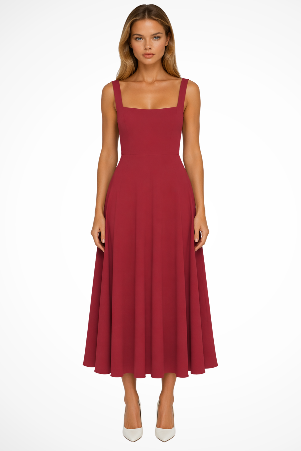 Square Neck Midi Guest Dress