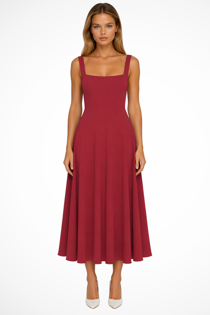 Square Neck Midi Guest Dress