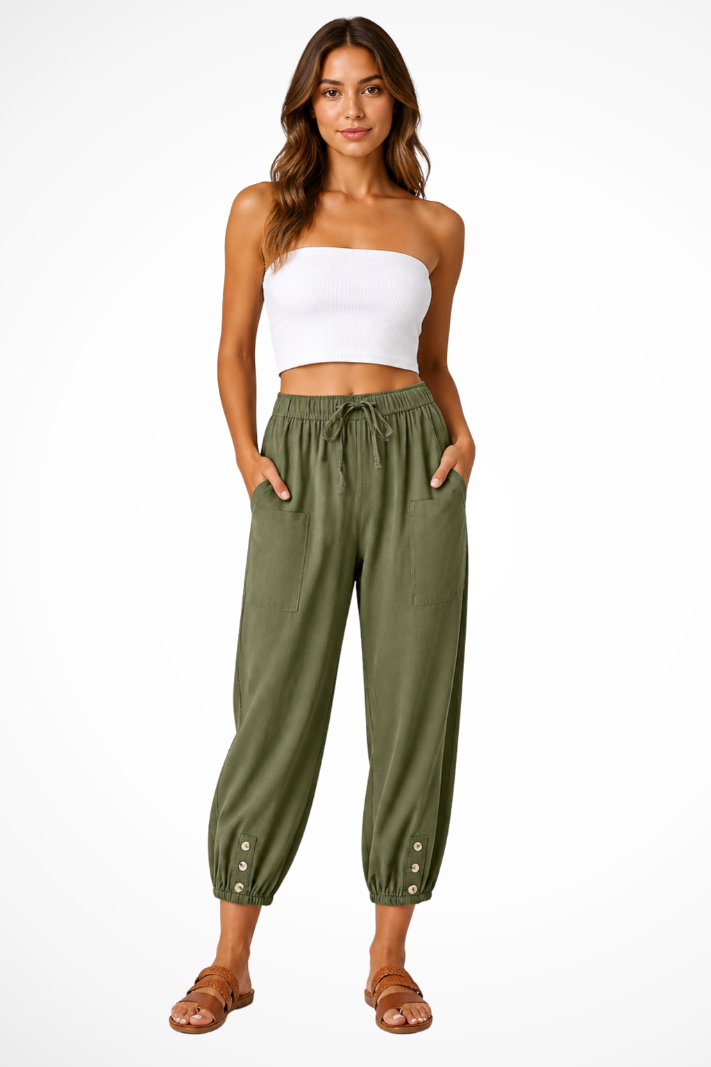 Women's Linen Cropped Drawstring Trousers