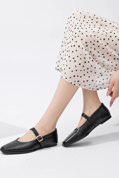 Women's Square Toe Buckle Flats