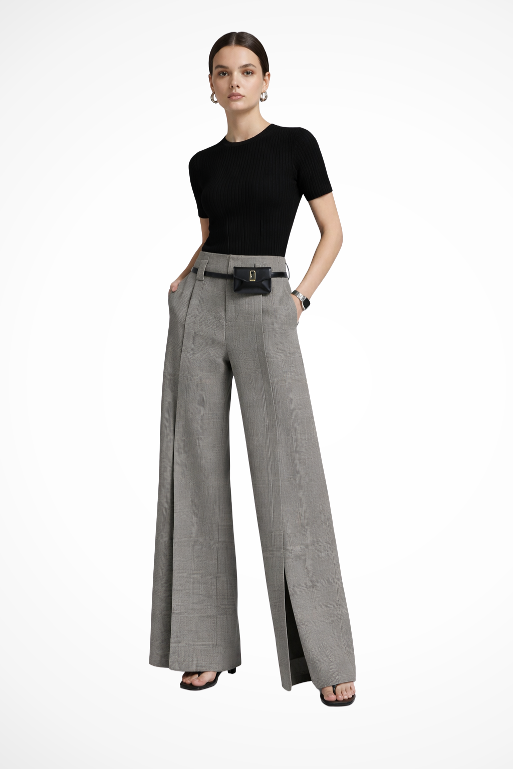 Women's Pleated Belted Tailored Trousers