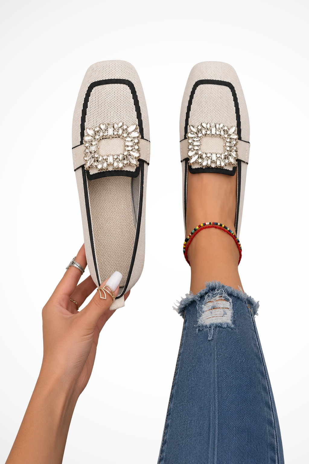 Women's Embellished Square Toe Loafers