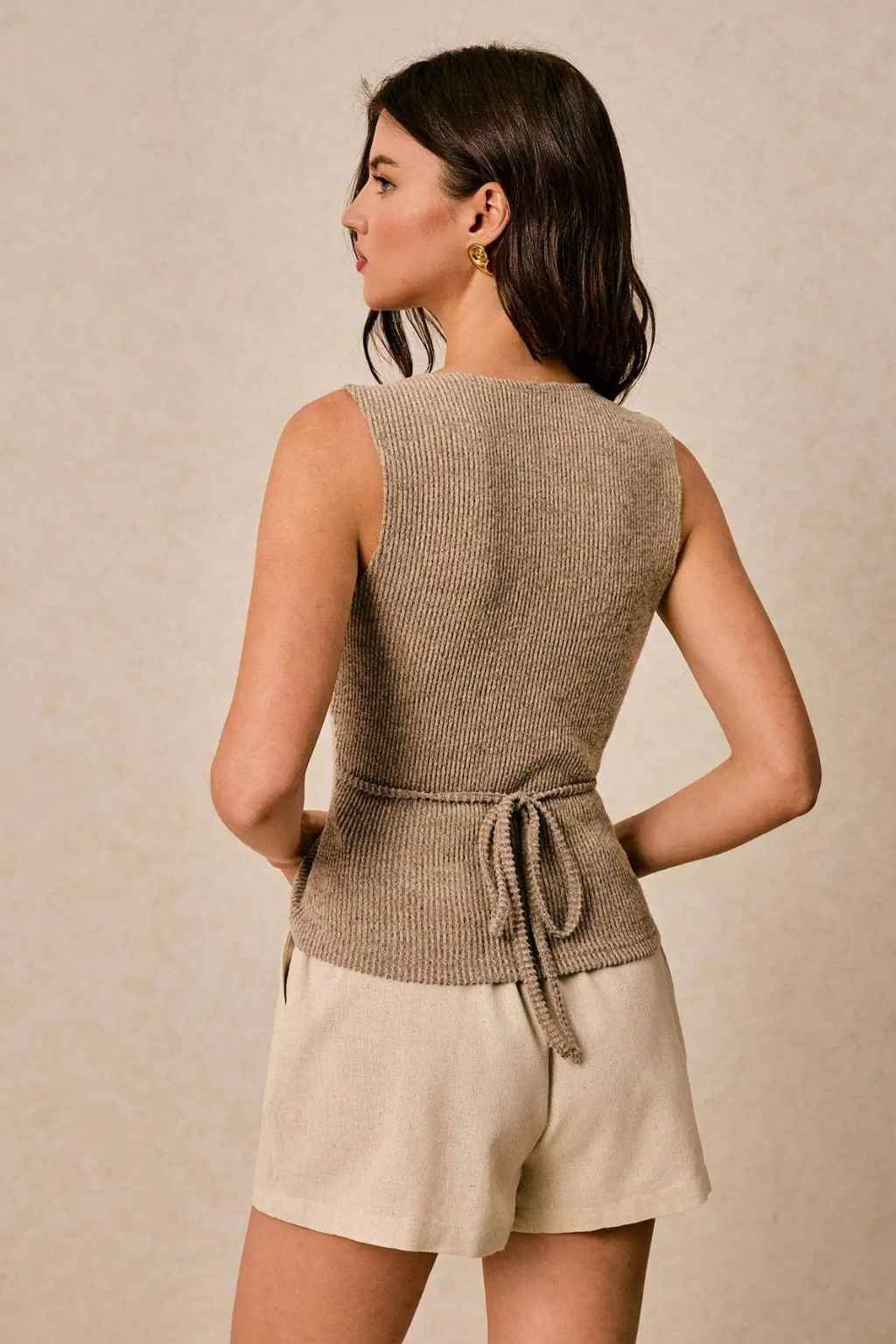 Women's Shell-Button Ribbed Top