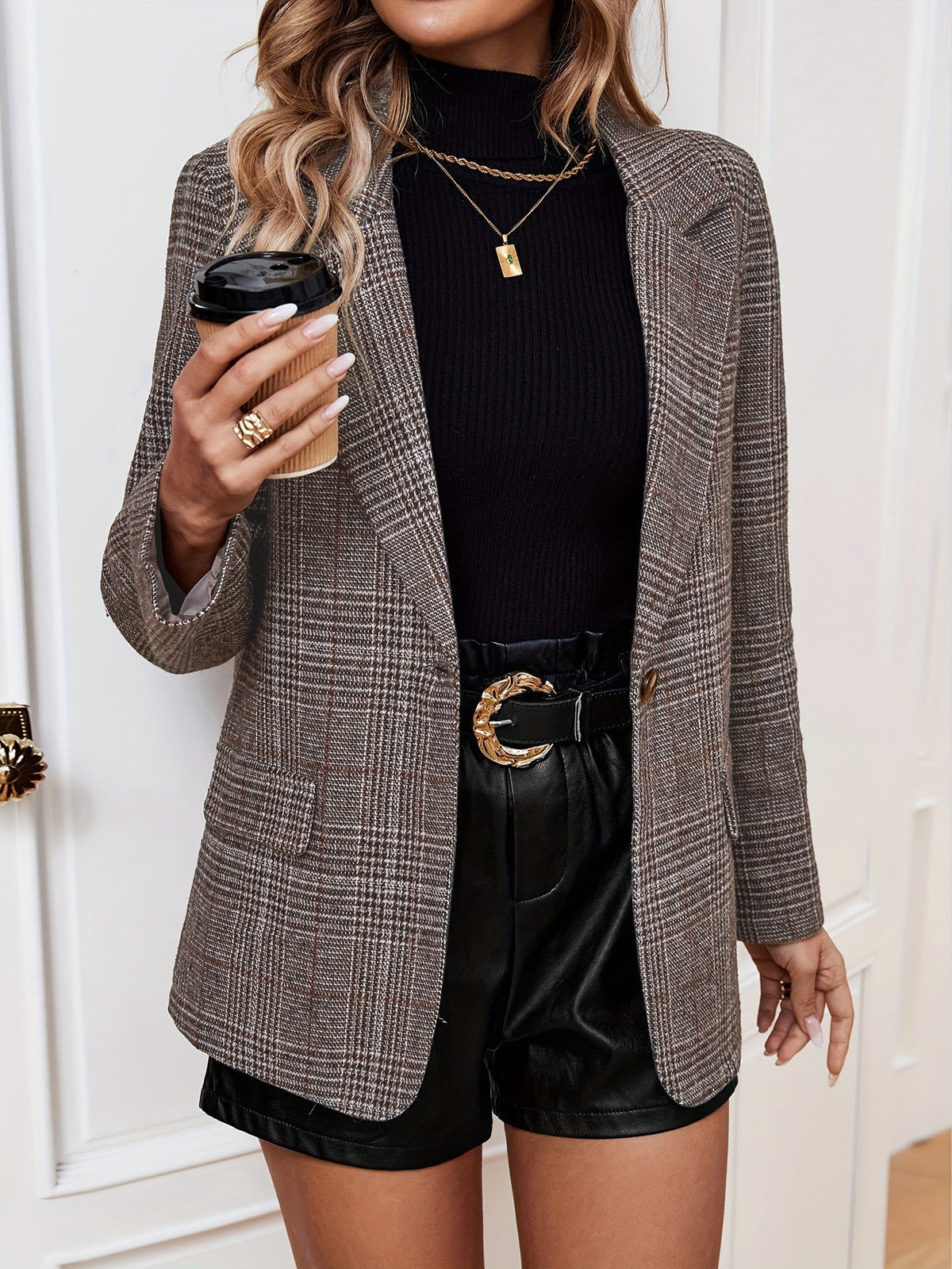 Women's Tailored Plaid Casual Blazer