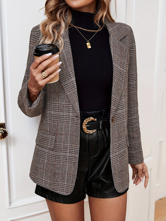 Women's Tailored Plaid Casual Blazer