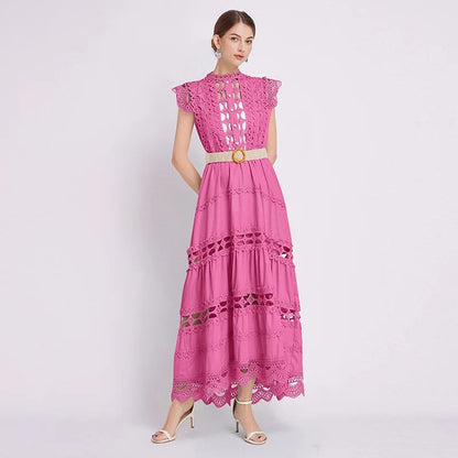 Women's Waist-Cinching Lace Dress