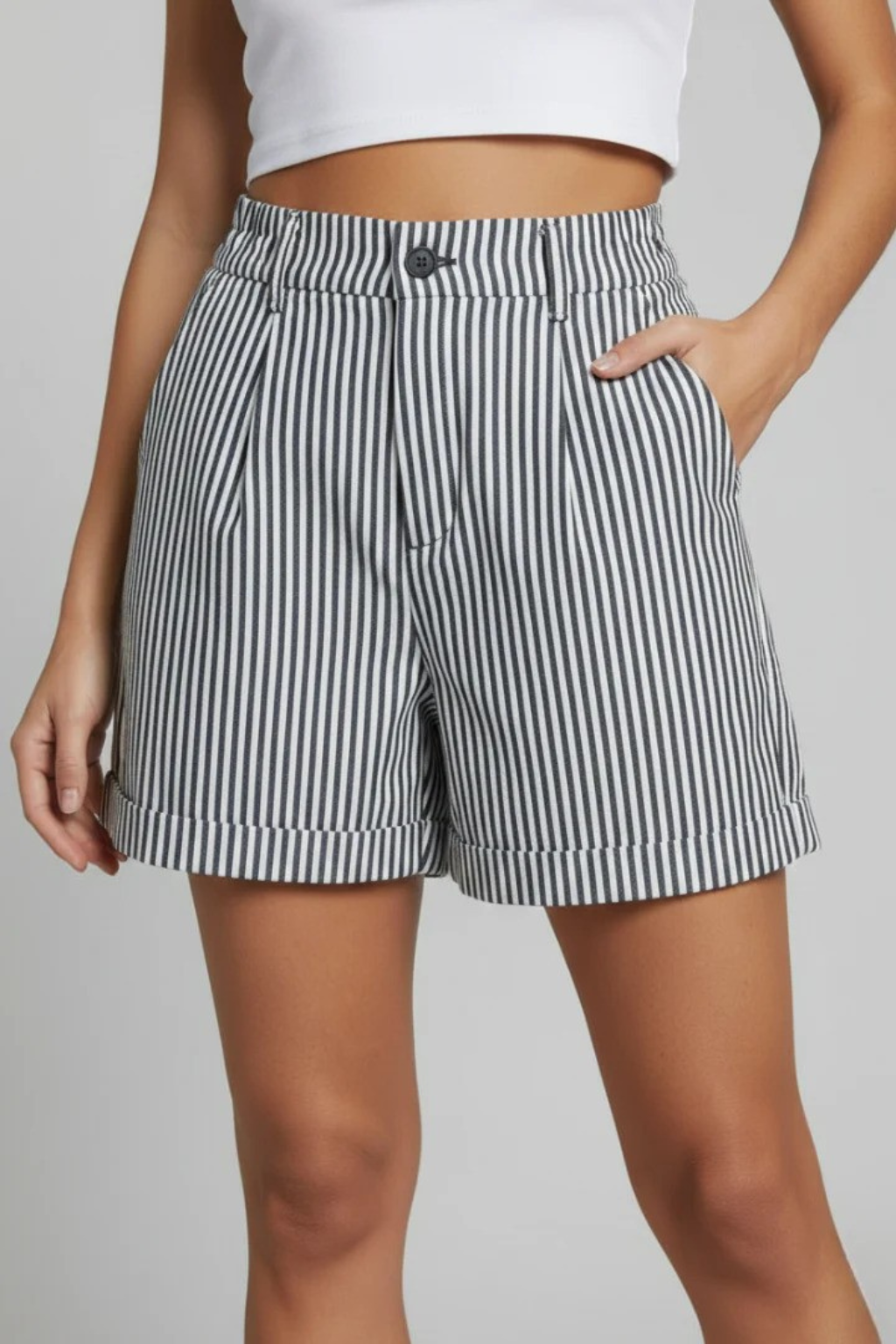 Women's Striped High-Waist Tailored Shorts