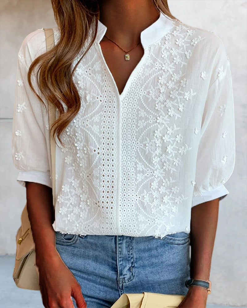 Women’s V Neck Puff Sleeve Blouse