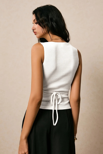 Women's Shell-Button Ribbed Top
