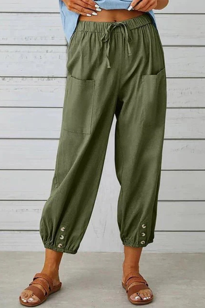Women's Linen Cropped Drawstring Trousers