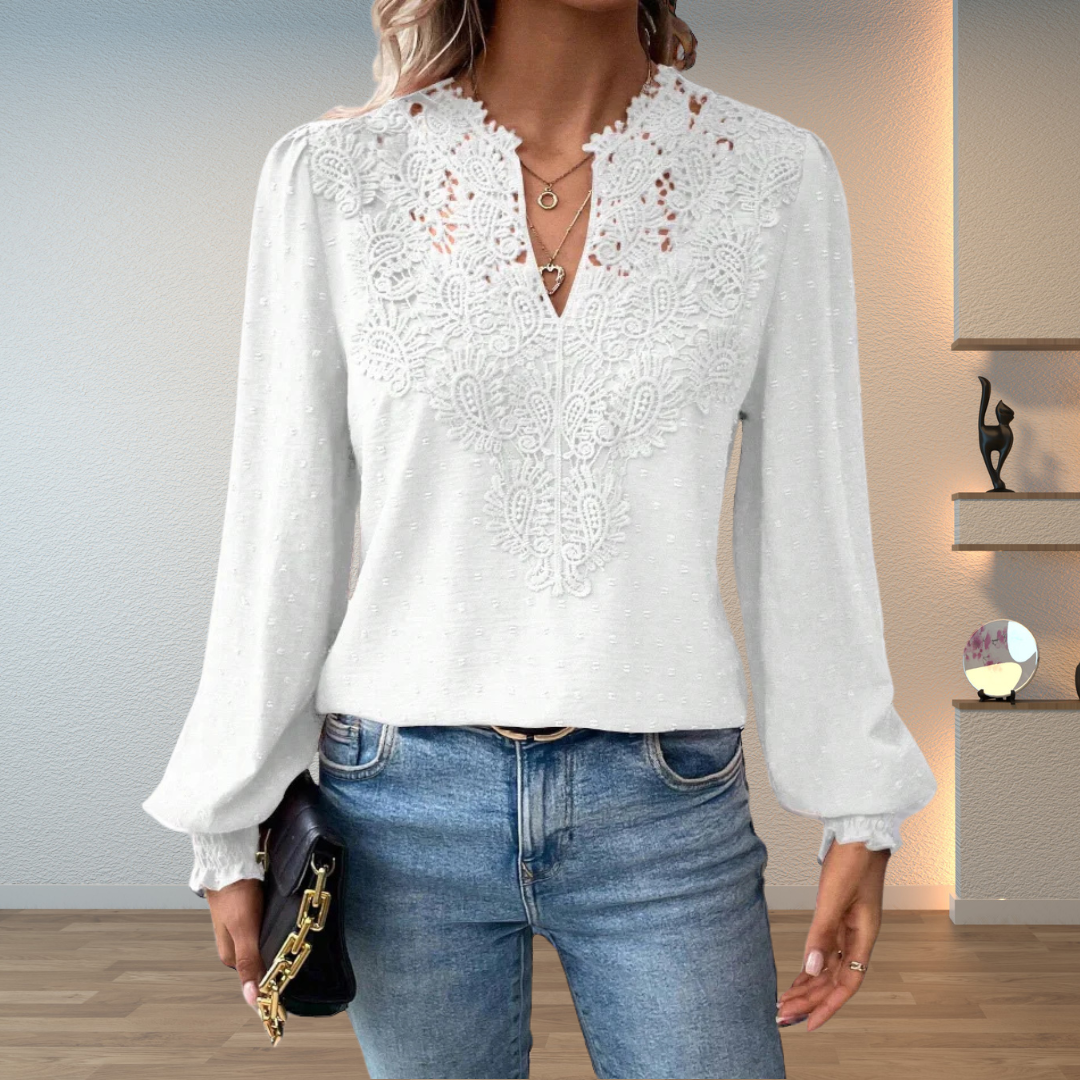 Women’s V Neck Floral Detail Blouse