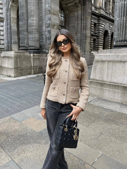 Women's Cropped Tweed Button Blazer