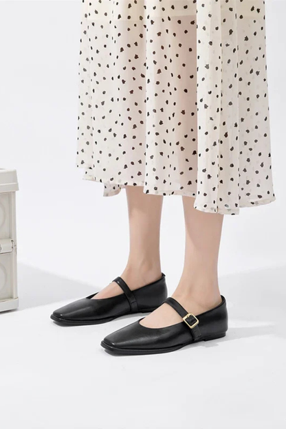 Women's Square Toe Buckle Flats
