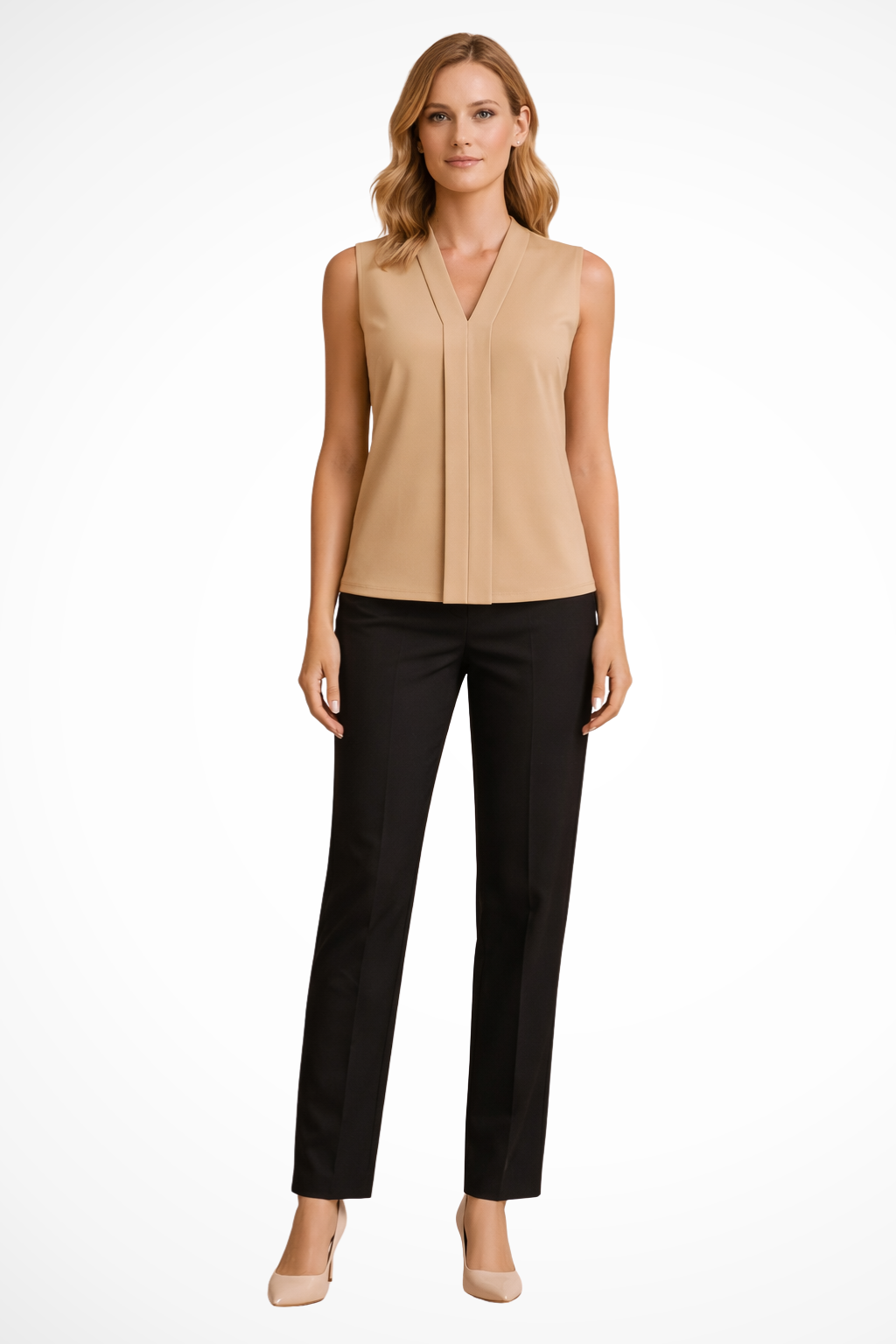 Women's Sleeveless Pleat Front Blouse