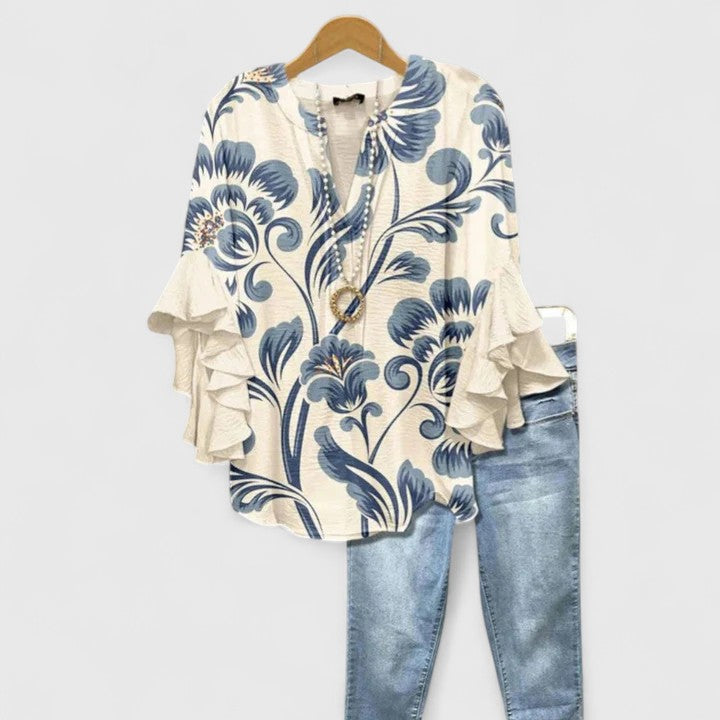 Women's Floral Ruffle Sleeve Casual Top