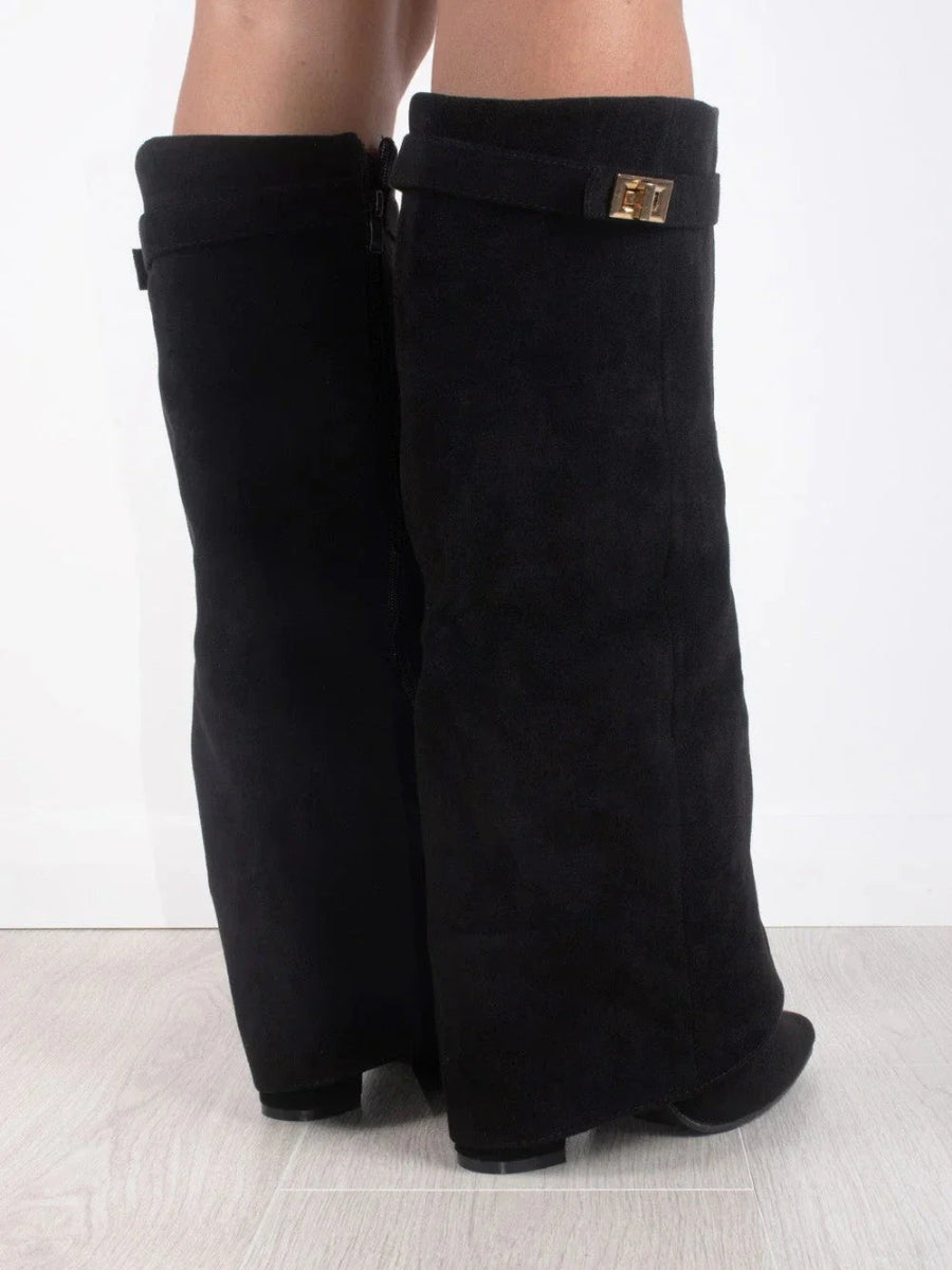 Women's Leather Wide Leg Boots