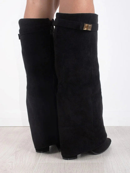 Women's Leather Wide Leg Boots