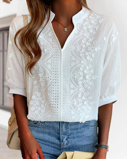 Women’s V Neck Puff Sleeve Blouse