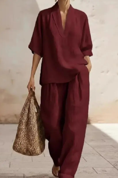 Women's Linen V-Neck Co-Ord Set