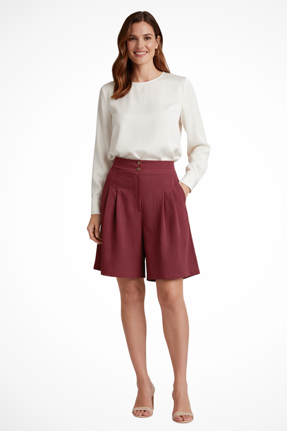 Women's Pleated Tailored Bermuda Shorts