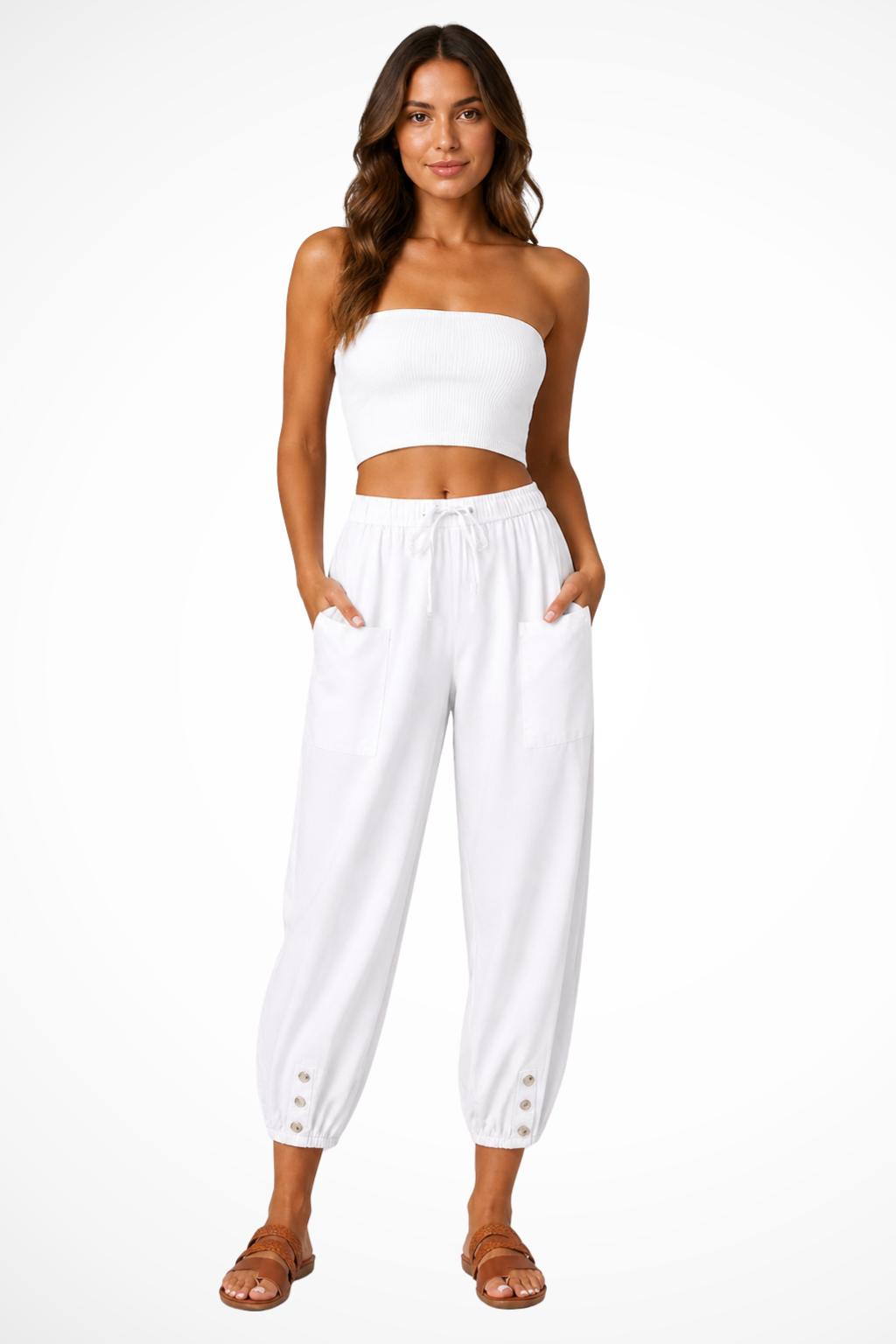 Women's Linen Cropped Drawstring Trousers