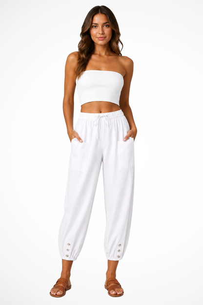 Women's Linen Cropped Drawstring Trousers