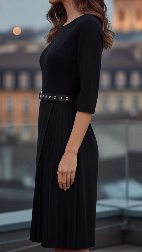 Women’s Belted Long Sleeve Midi Dress
