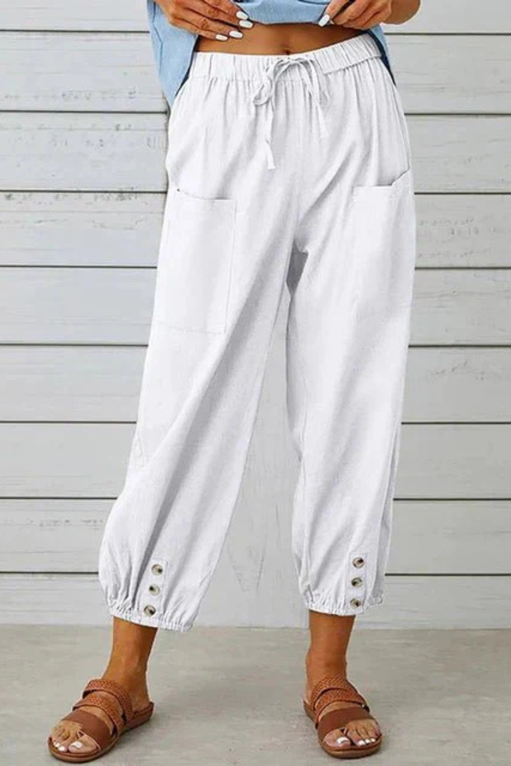 Women's Linen Cropped Drawstring Trousers