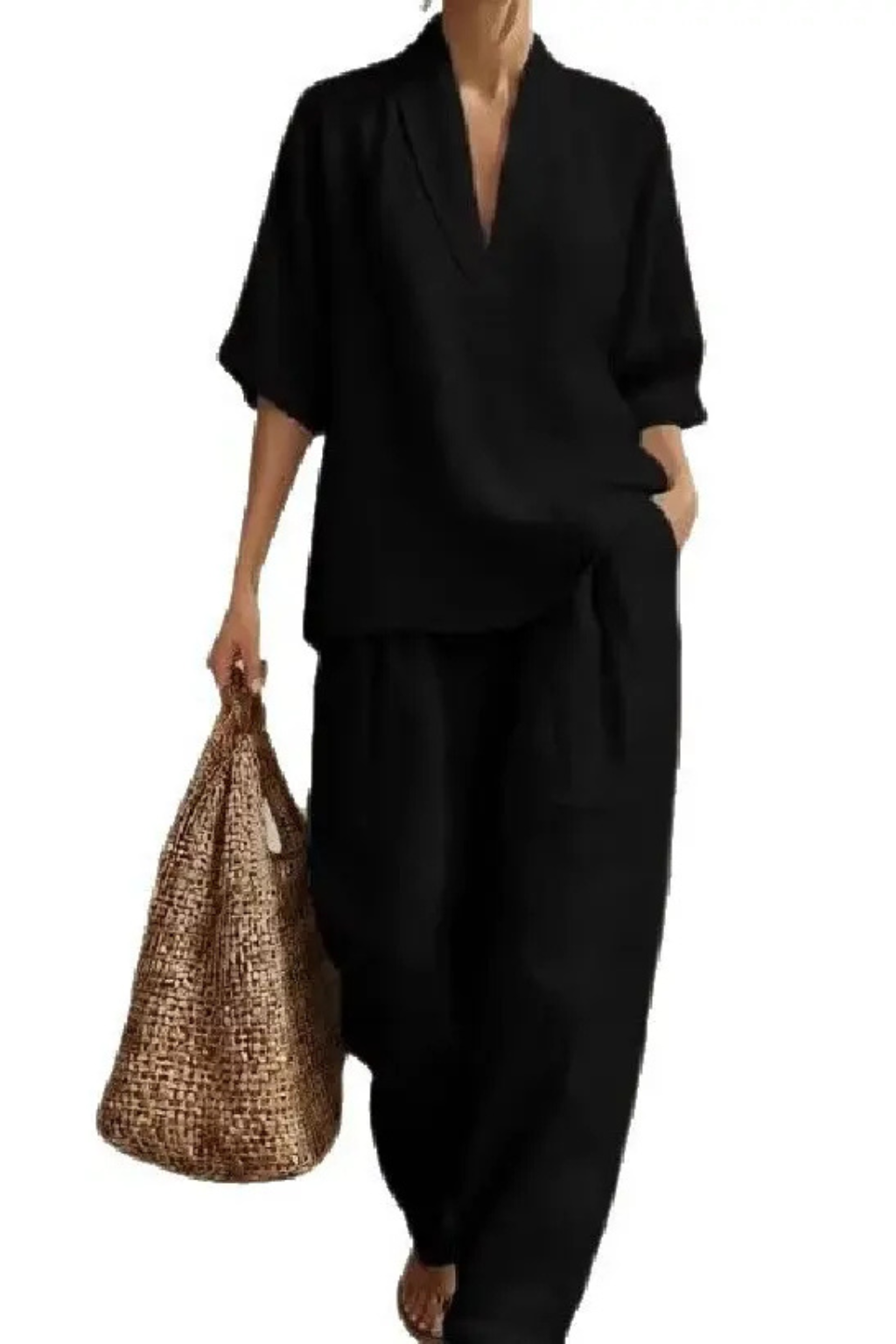 Women's Linen V-Neck Co-Ord Set