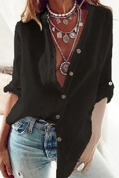 Women's Linen V-Neck Button Blouse