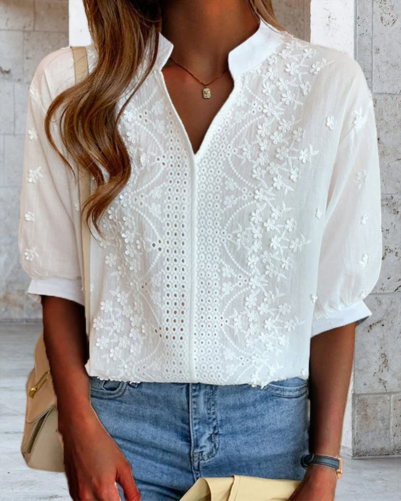 Women’s V Neck Puff Sleeve Blouse