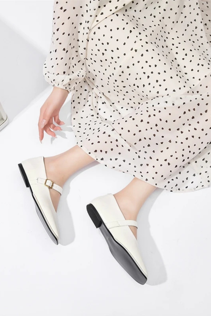 Women's Square Toe Buckle Flats