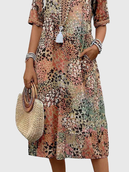 Women's Printed V-Neck Midi Dress