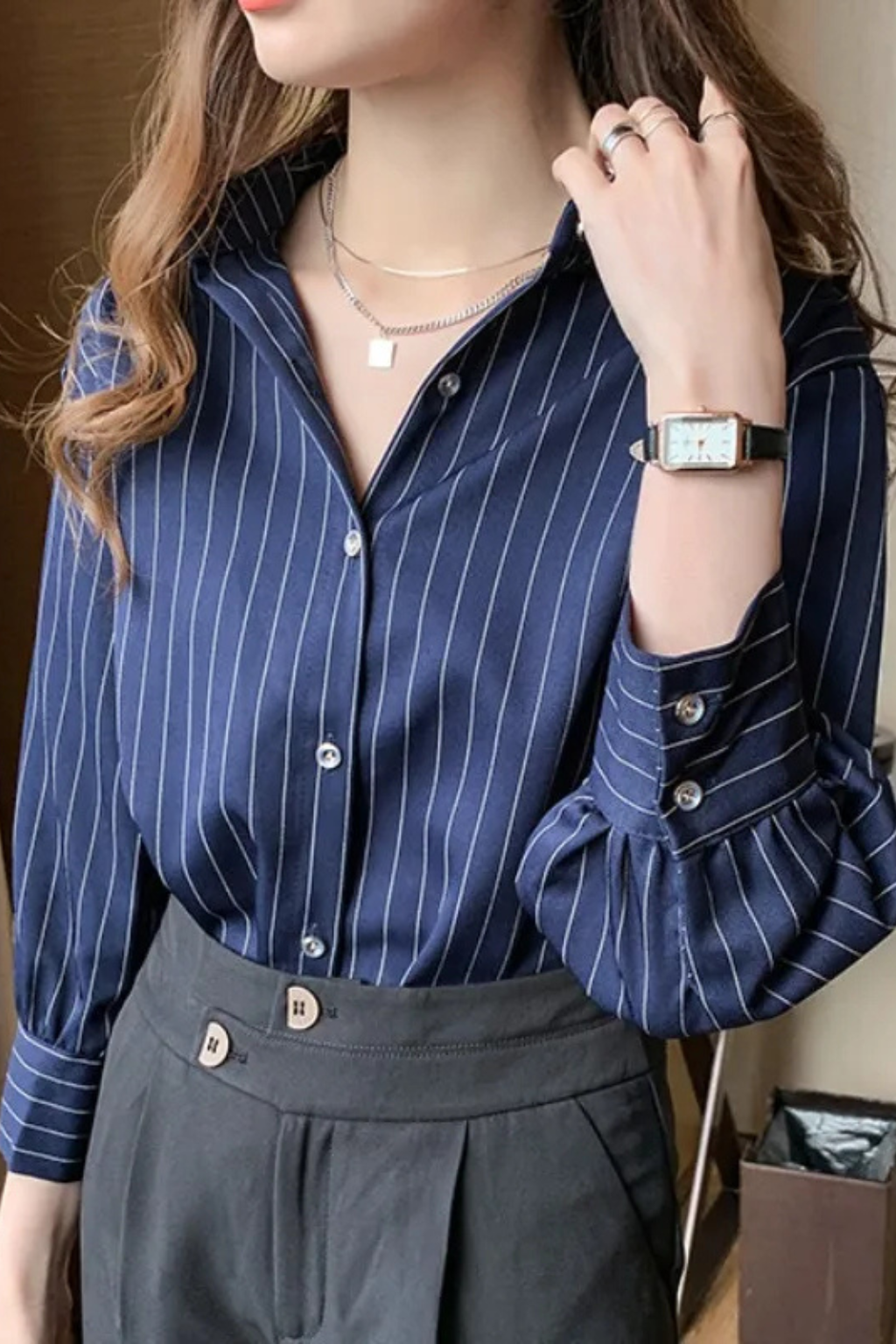 Women's Striped Long Sleeve Blouse