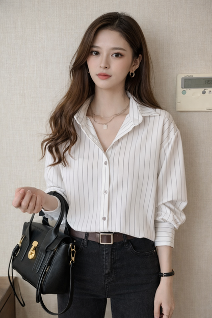 Women's Striped Long Sleeve Blouse