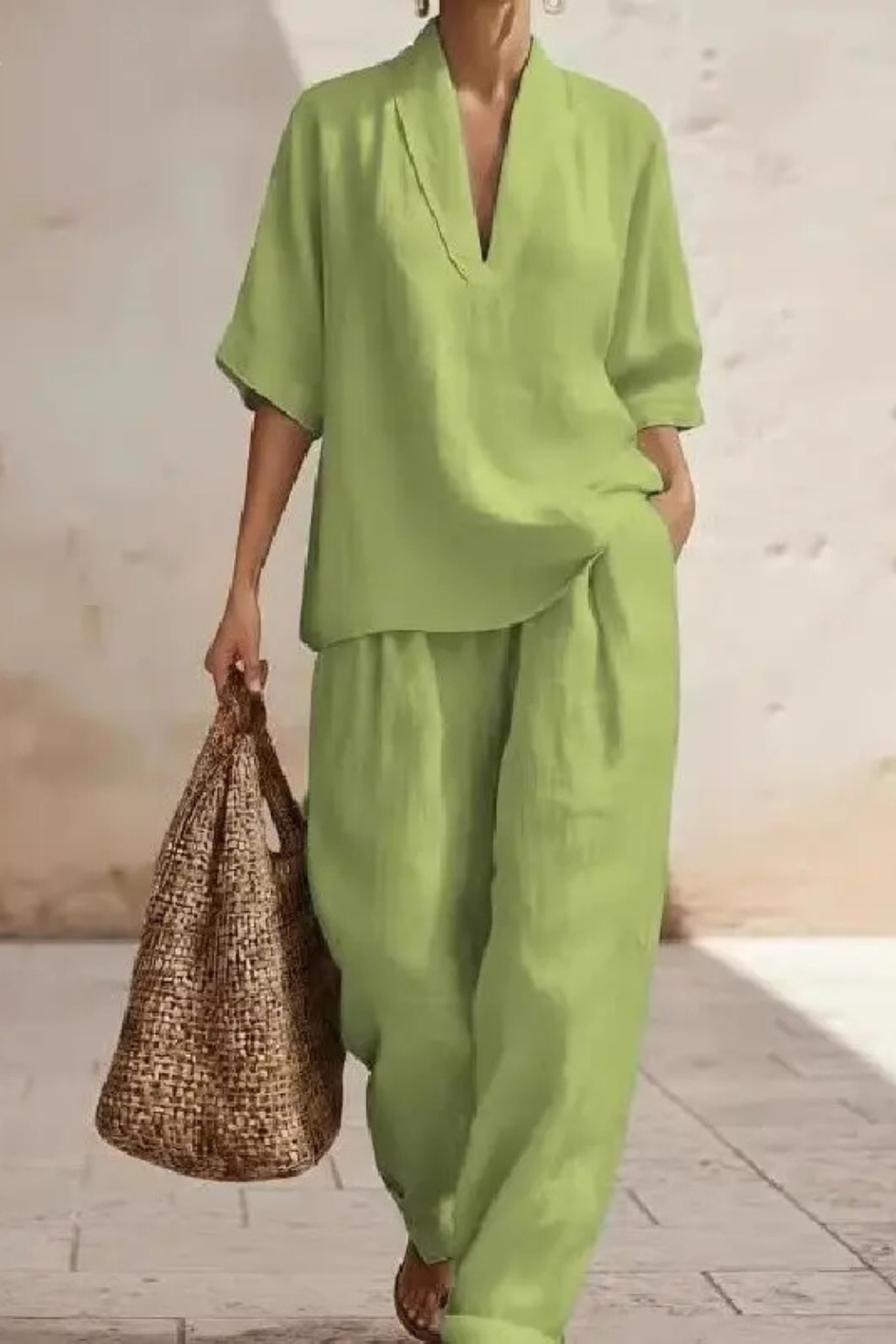Women's Linen V-Neck Co-Ord Set