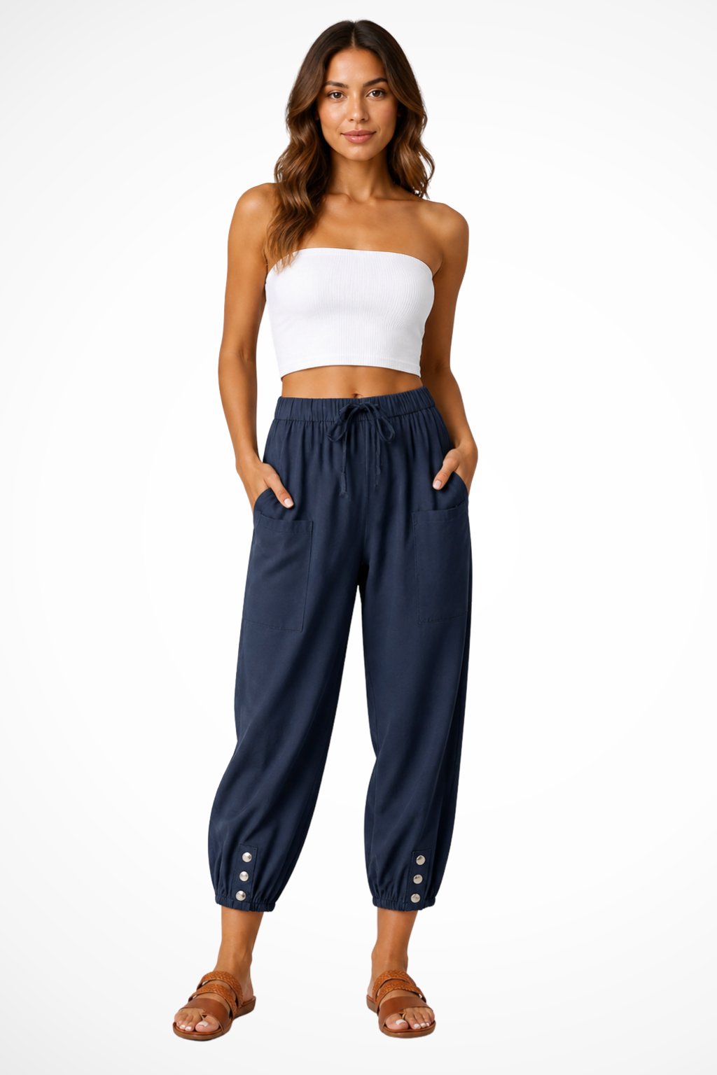 Women's Linen Cropped Drawstring Trousers