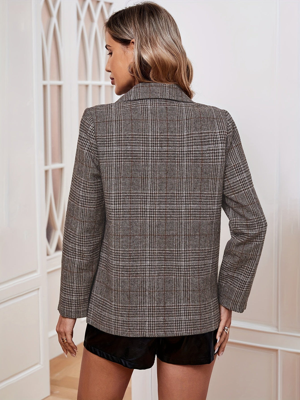 Women's Tailored Plaid Casual Blazer