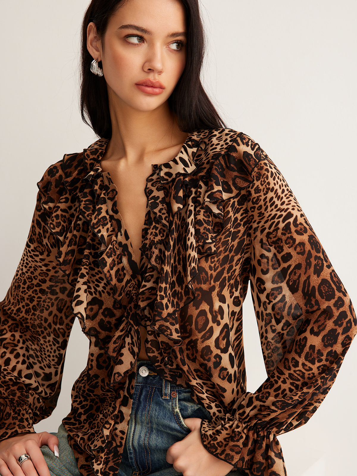 Women’s Summer Leopard Ruffle Blouse