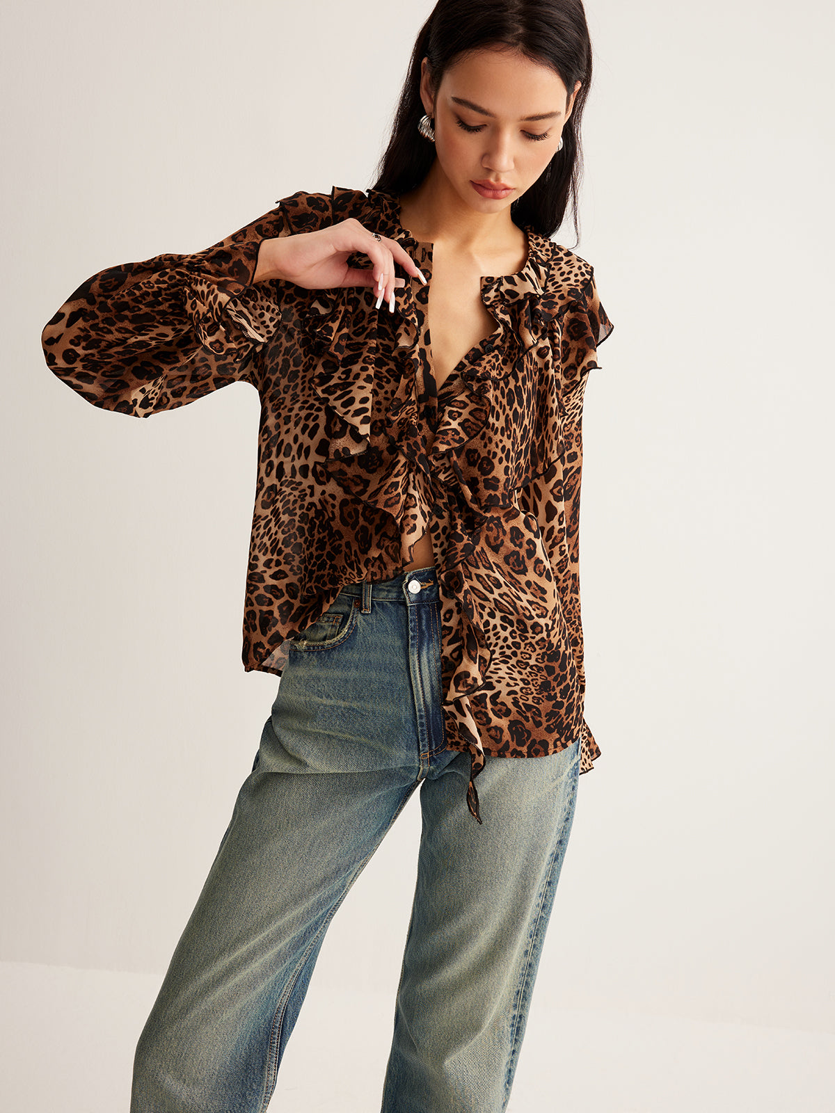 Women’s Summer Leopard Ruffle Blouse