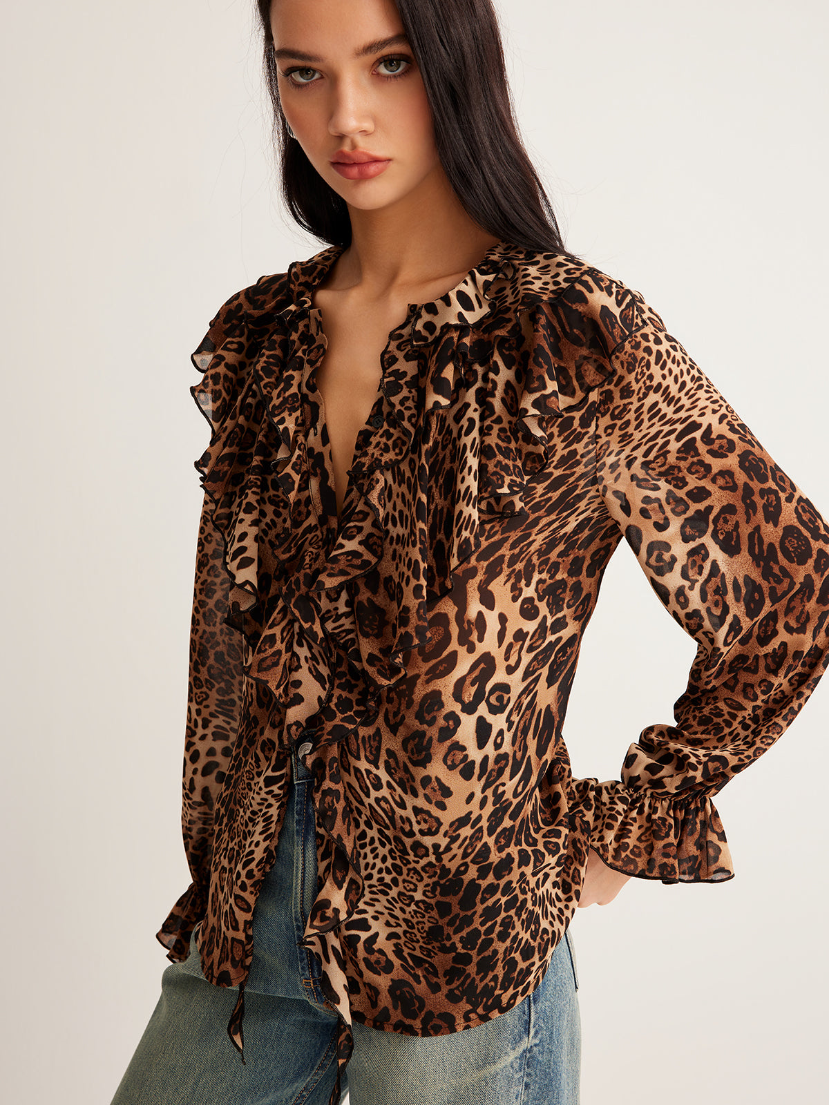 Women’s Summer Leopard Ruffle Blouse