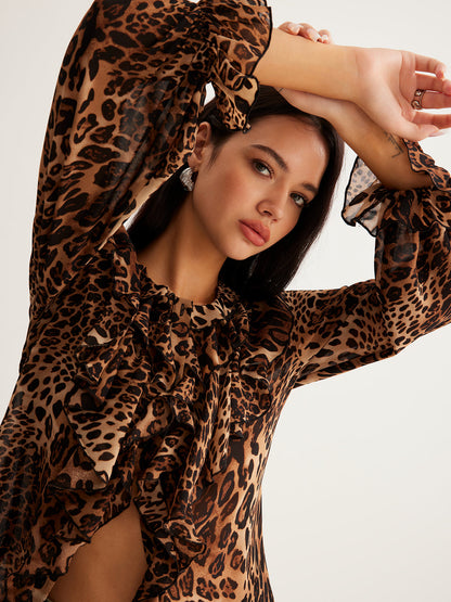 Women’s Summer Leopard Ruffle Blouse