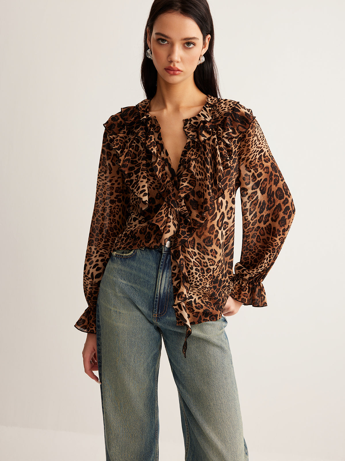 Women’s Summer Leopard Ruffle Blouse