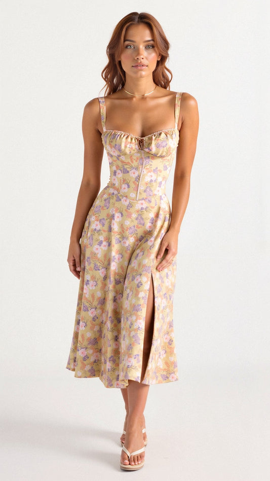 Women's Corset Bodice Midi Dress