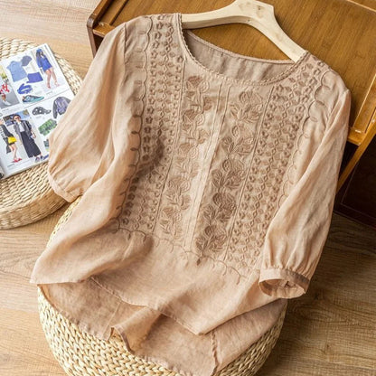 Women's Embroidered Cuffed Sleeve Blouse