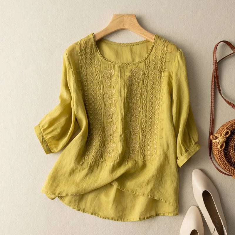 Women's Embroidered Cuffed Sleeve Blouse