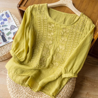 Women's Embroidered Cuffed Sleeve Blouse
