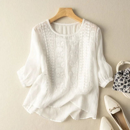 Women's Embroidered Cuffed Sleeve Blouse