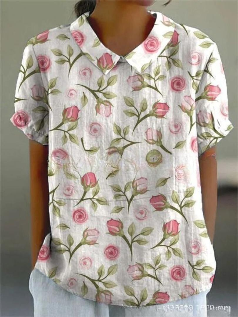 Women's Floral Print Collared Top