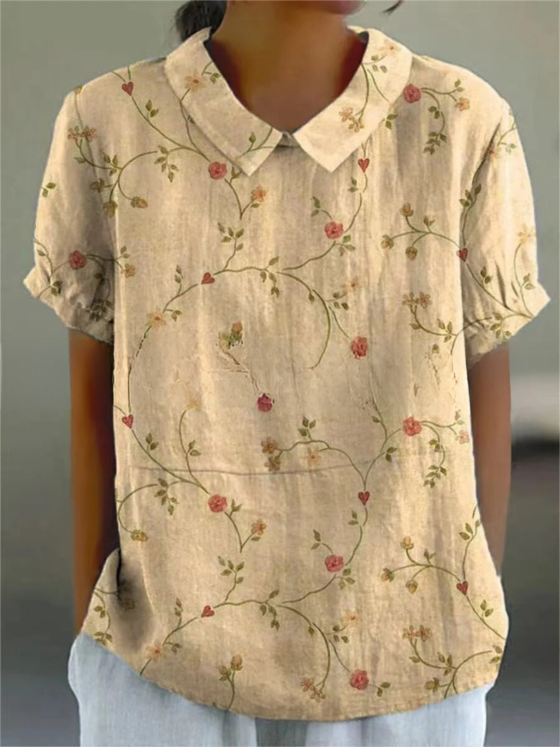 Women's Floral Print Collared Top